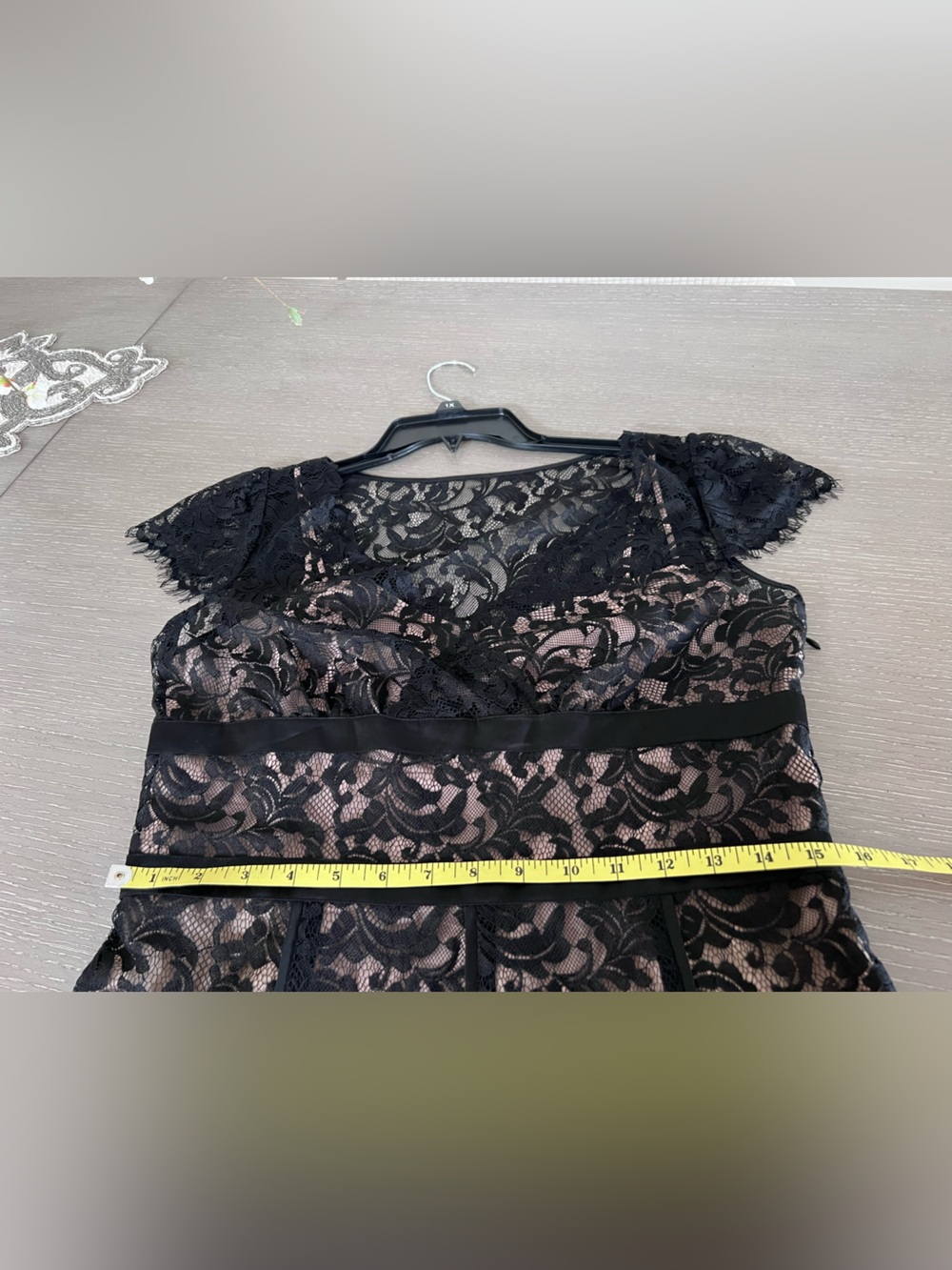 LOFT Black Lace Midi Dress with Nude Lining - Picture 9 of 13
